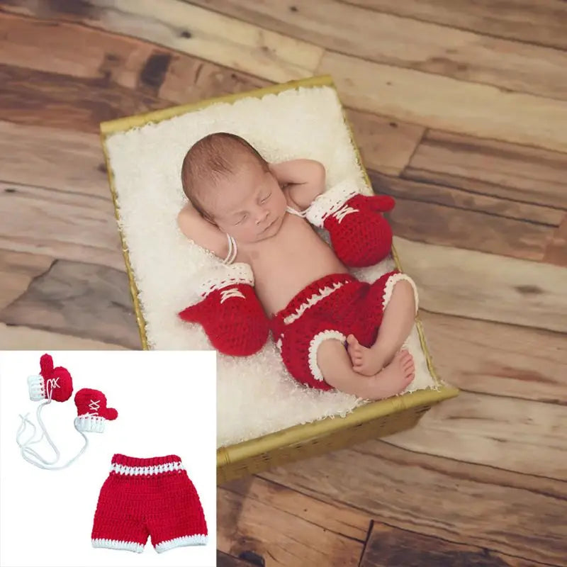 Knitted Newborn Boxing Gloves Shorts Set 3 Colors