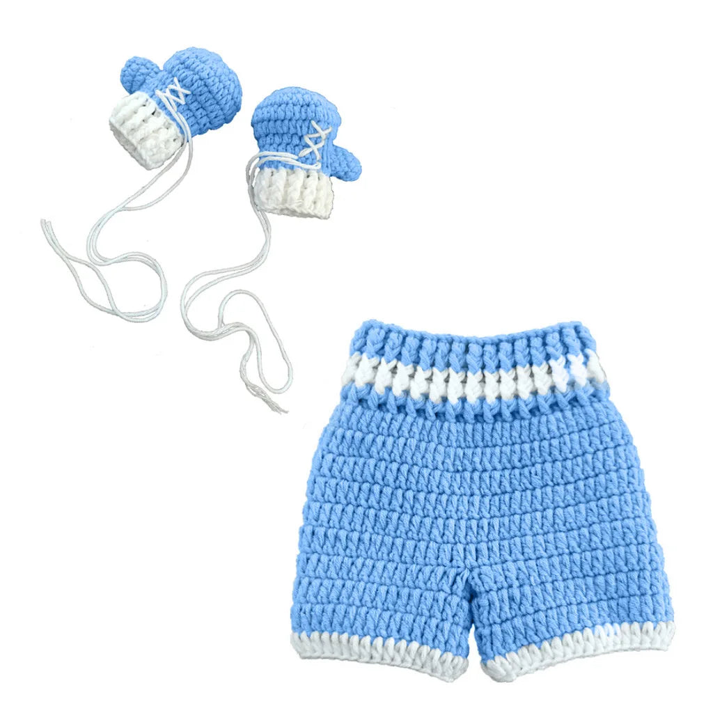 Knitted Newborn Boxing Gloves Shorts Set 3 Colors