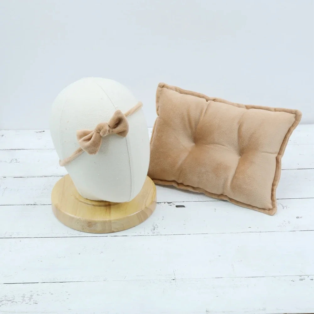 Velvet Baby Posing Pillow Bowknot Hairband Set