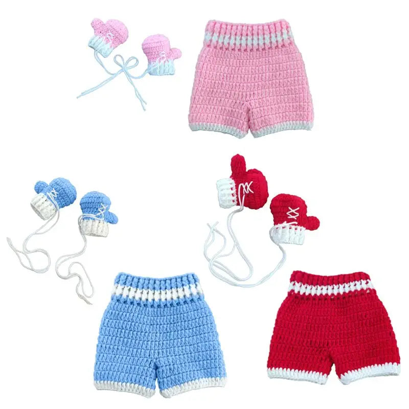 Knitted Newborn Boxing Gloves Shorts Set 3 Colors