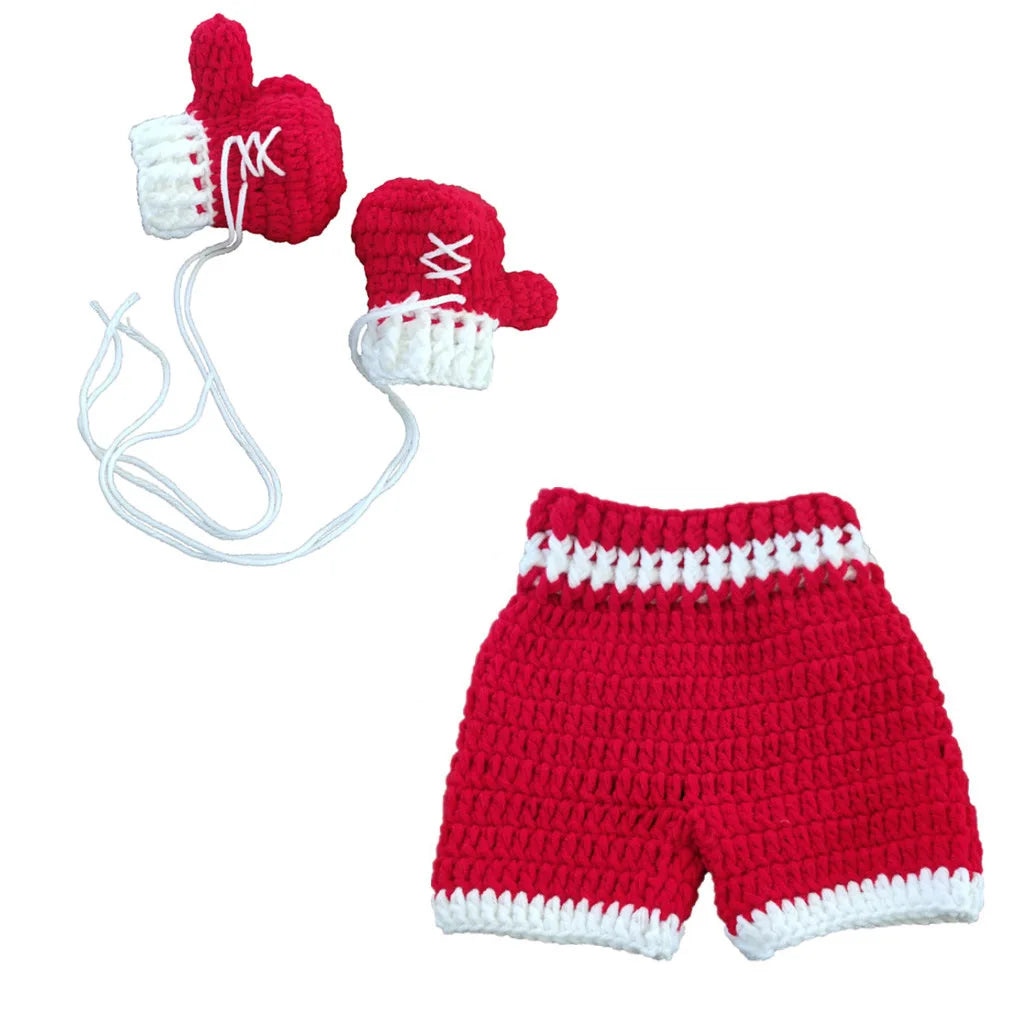 Knitted Newborn Boxing Gloves Shorts Set 3 Colors