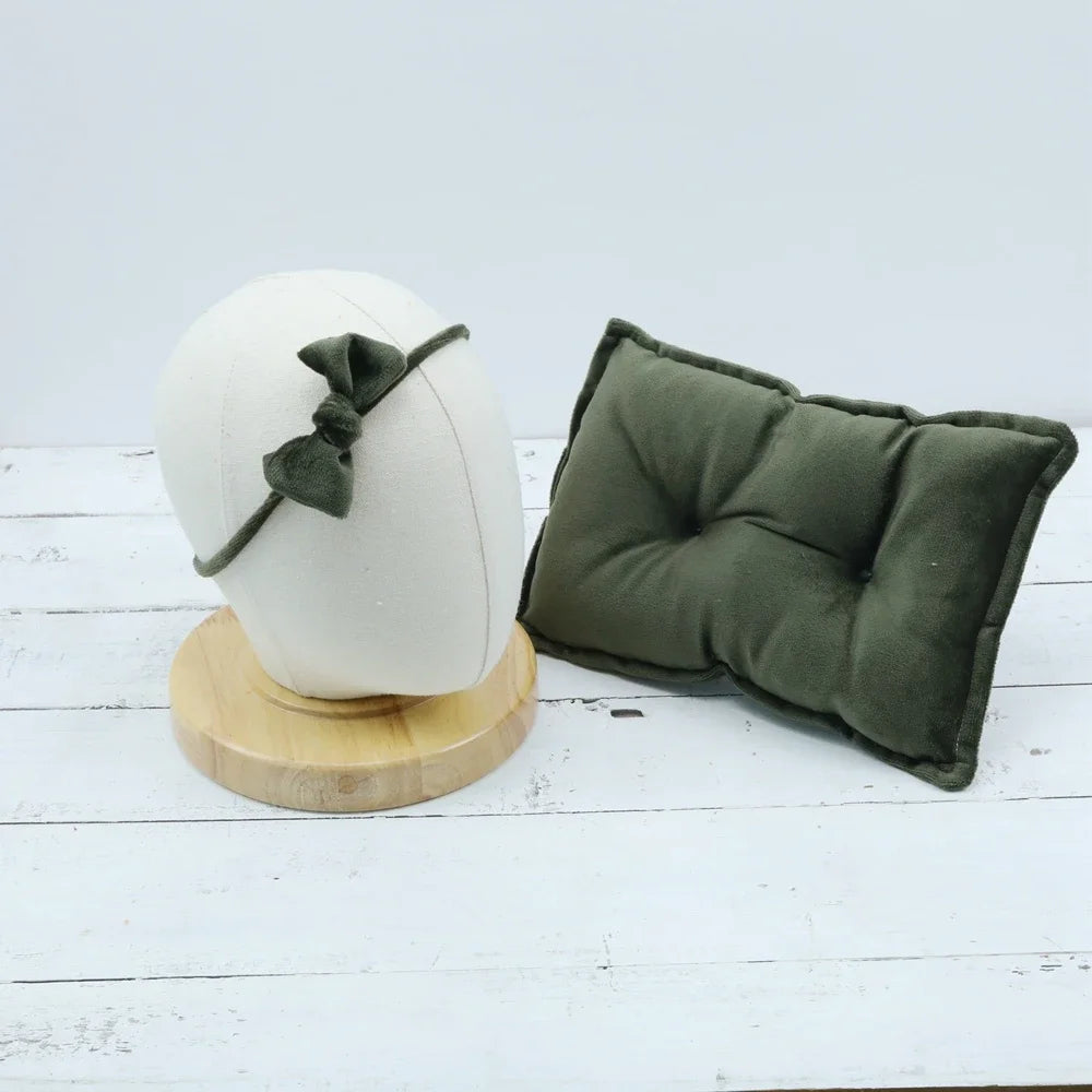 Velvet Baby Posing Pillow Bowknot Hairband Set