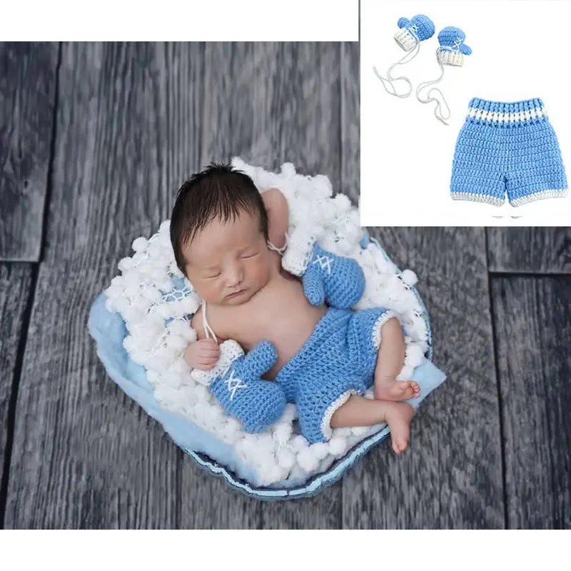 Knitted Newborn Boxing Gloves Shorts Set 3 Colors