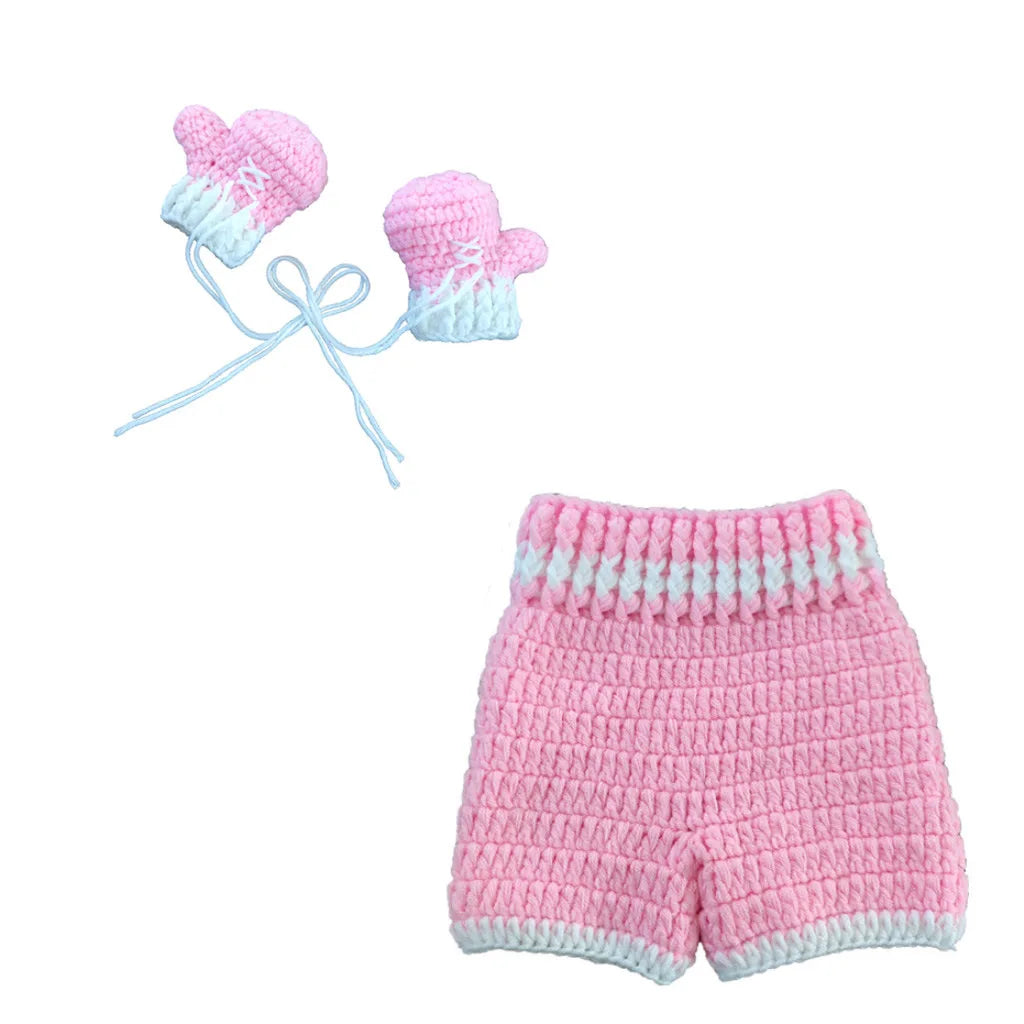 Knitted Newborn Boxing Gloves Shorts Set 3 Colors