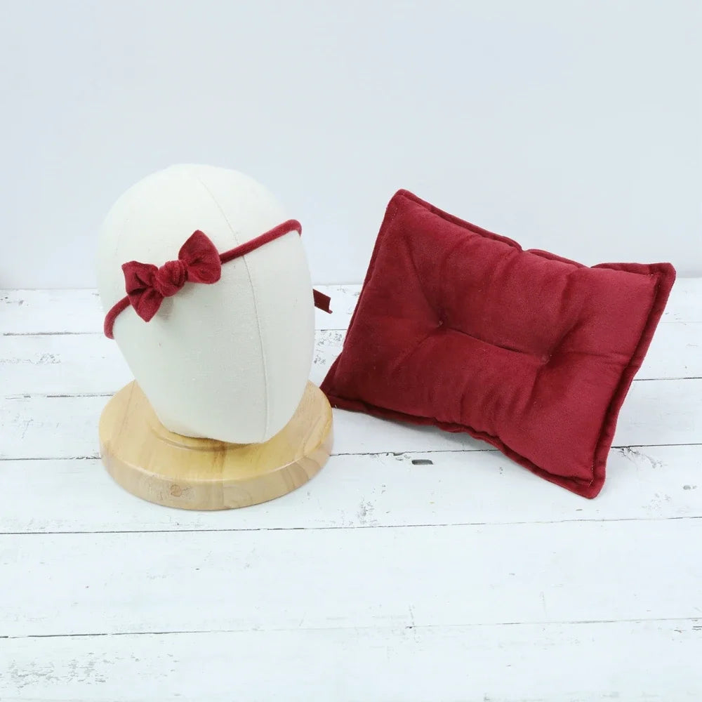 Velvet Baby Posing Pillow Bowknot Hairband Set