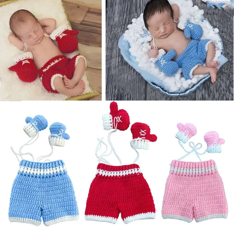 Knitted Newborn Boxing Gloves Shorts Set 3 Colors