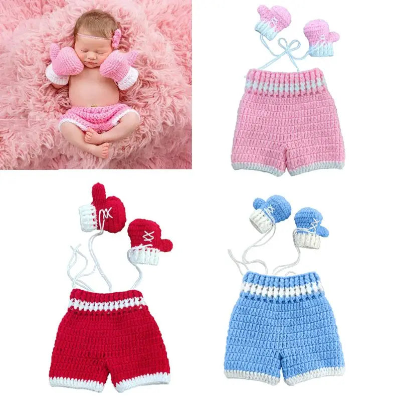 Knitted Newborn Boxing Gloves Shorts Set 3 Colors